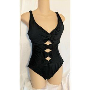 Carmen Marc Valvo Sz 10 Coastal Twist Loop Front Maillot Mio Black Swimsuit $130